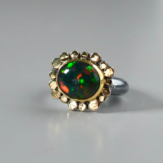 Ethiopian black opal ring