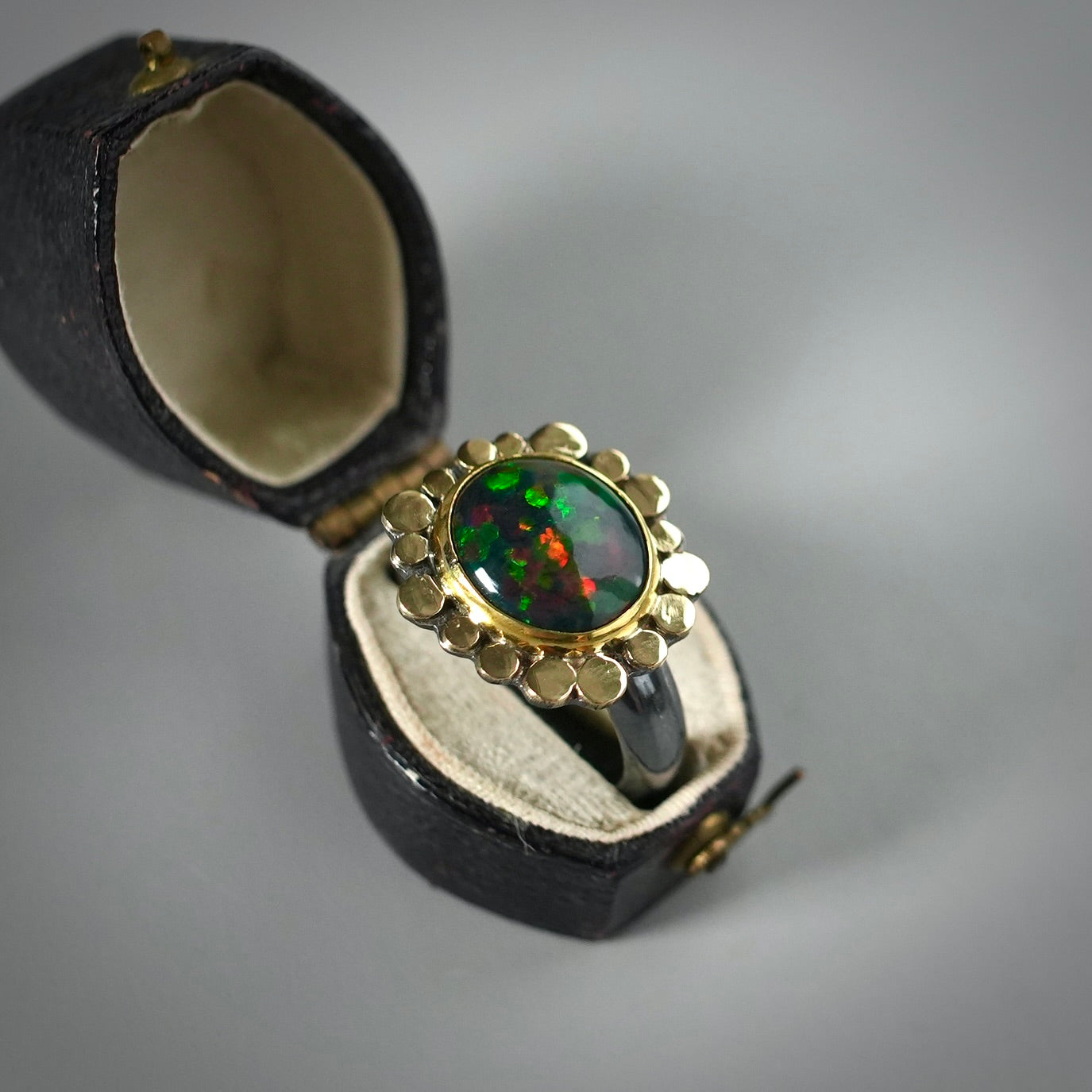 Ethiopian black opal ring