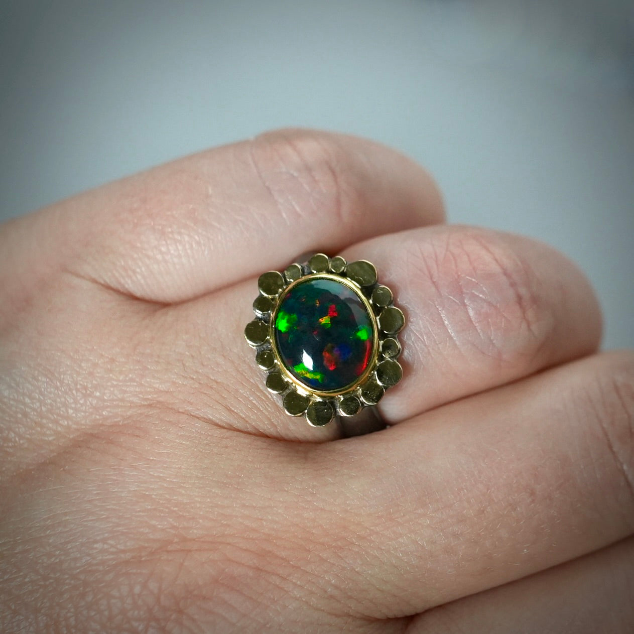 Ethiopian black opal ring