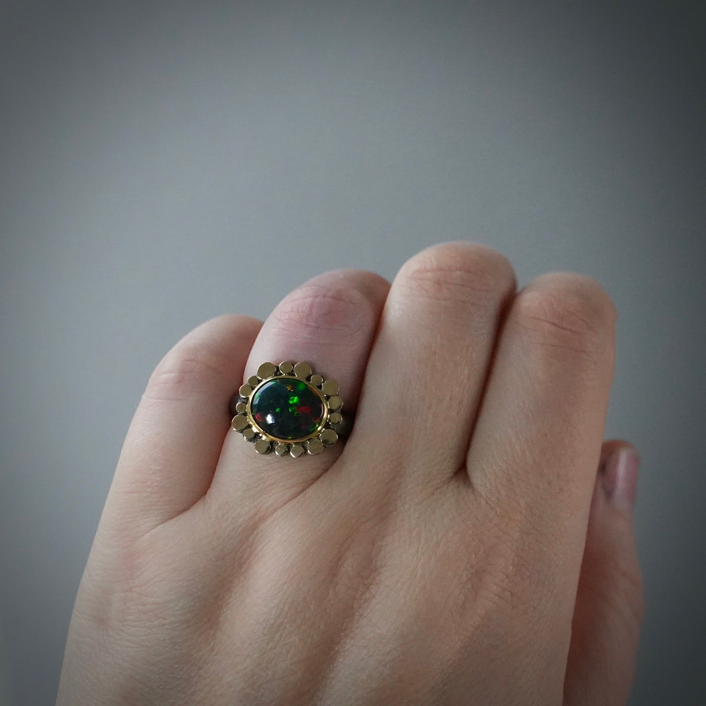 Ethiopian black opal ring