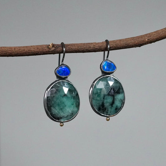 Emerald and Australian opal earrings