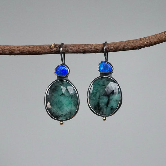 Emerald and Australian opal earrings