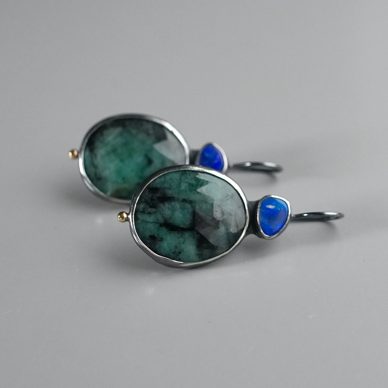 Emerald and Australian opal earrings