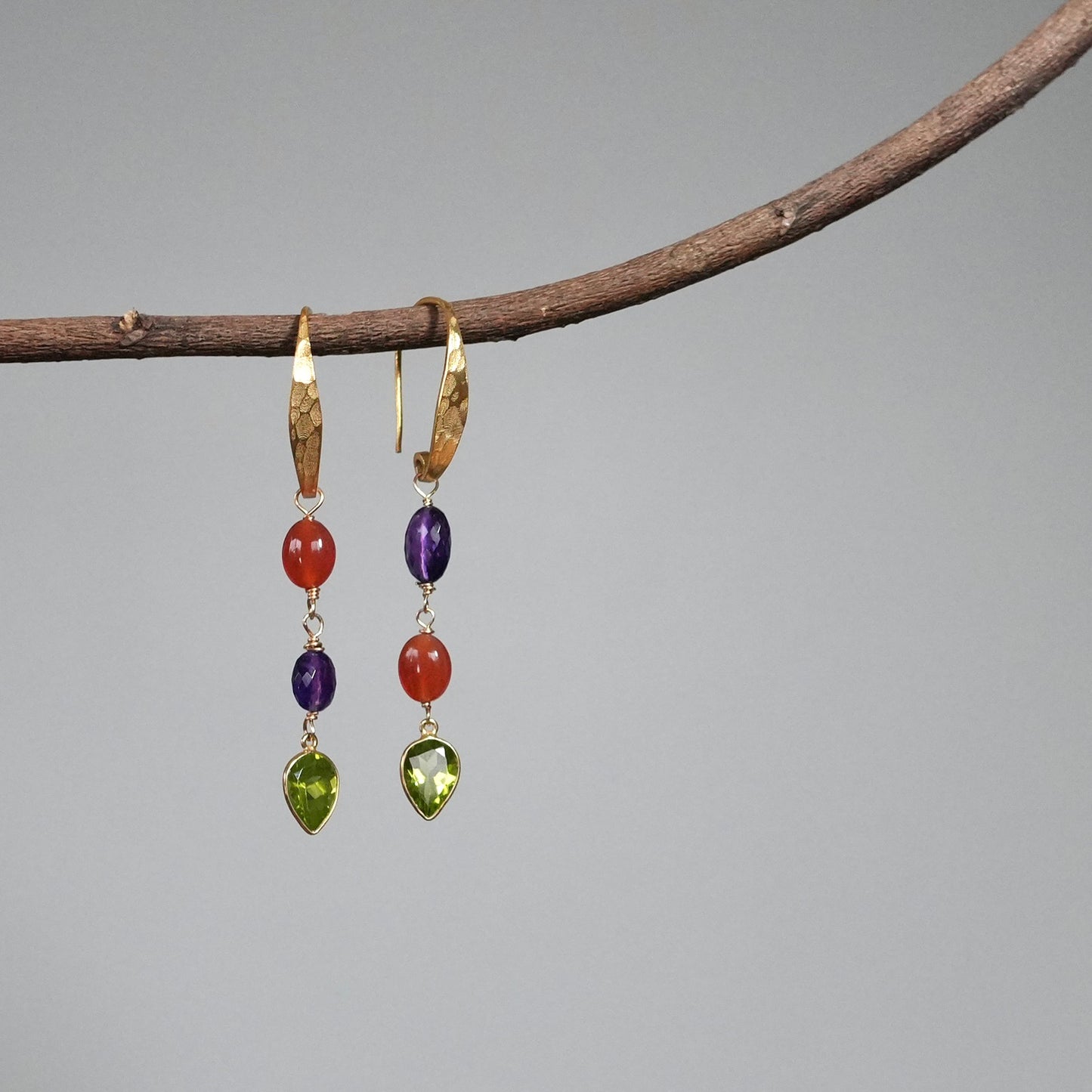Gold vermeil amethyst, peridot and carnelian earrings
