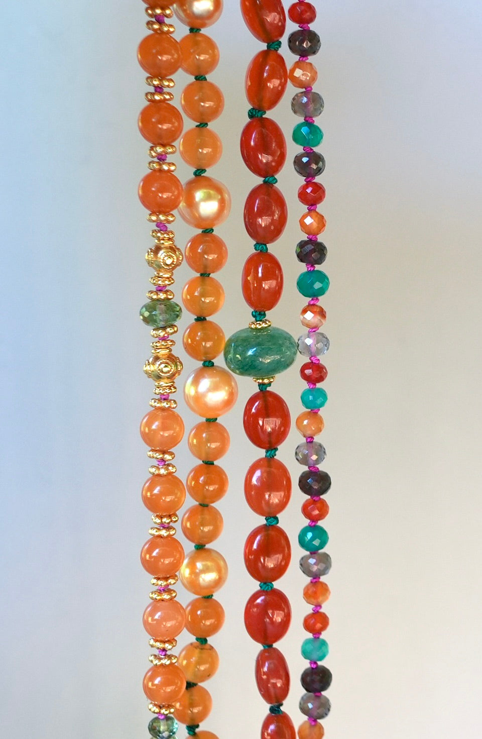 Carnelian and green strawberry quartz bracelet