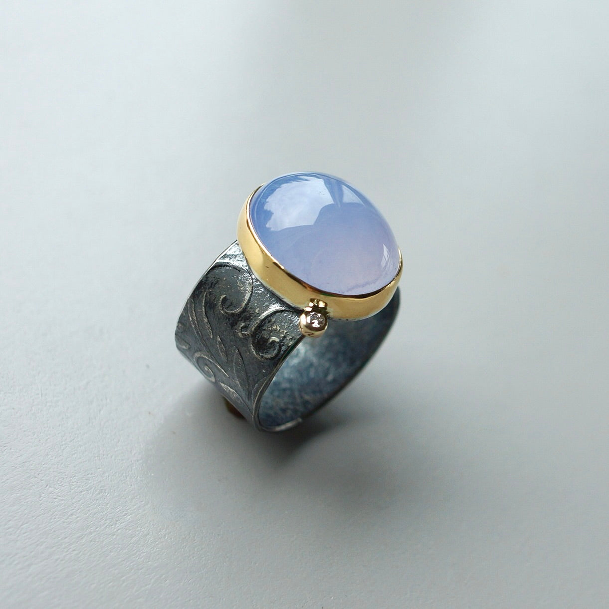 Namibian Blue Chalcedony and diamond ring