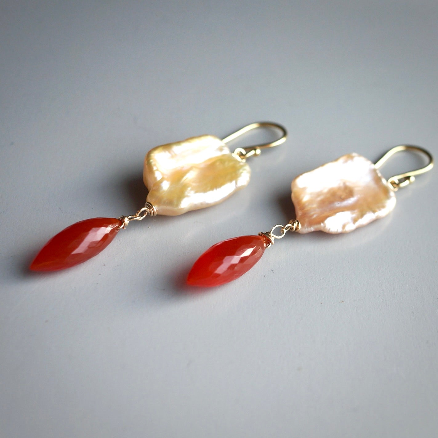Keshi pearl and carnelian earrings