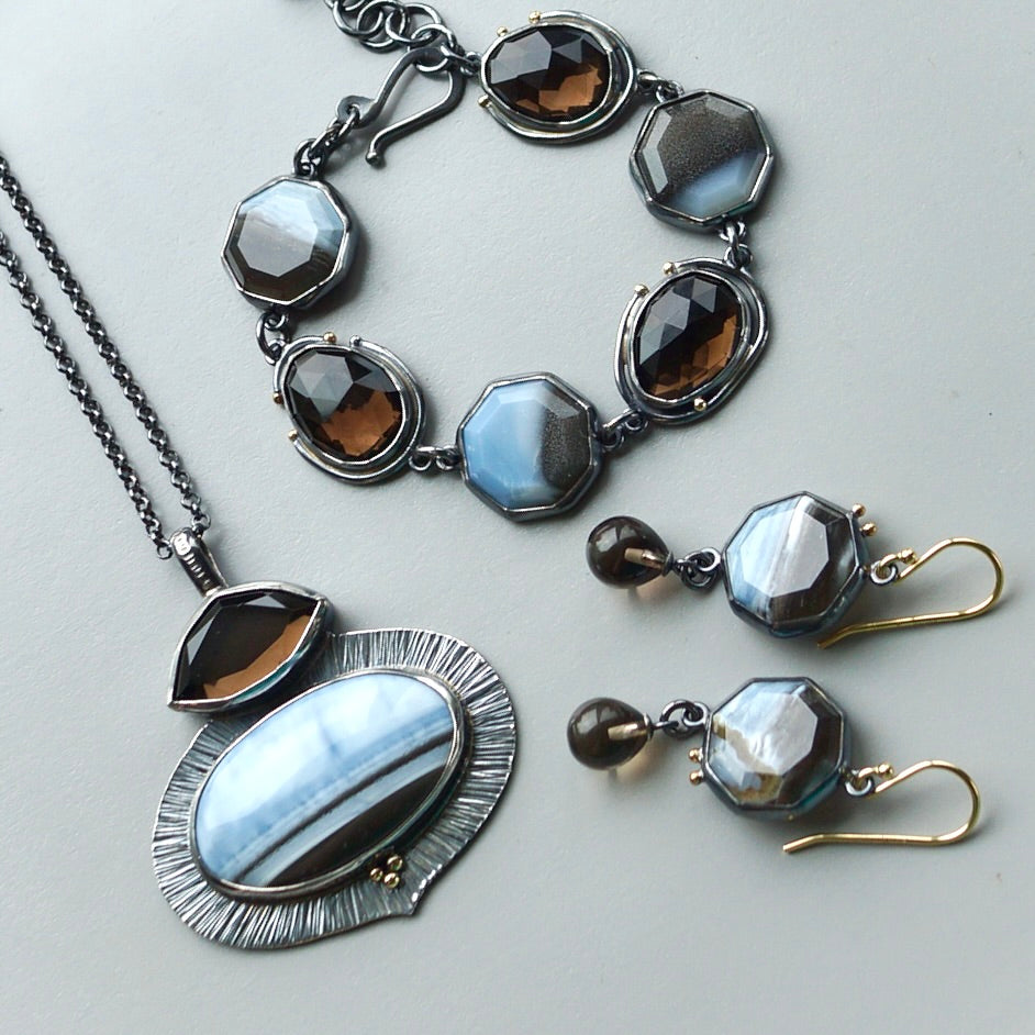 Owyhee blue opal and smokey quartz bracelet