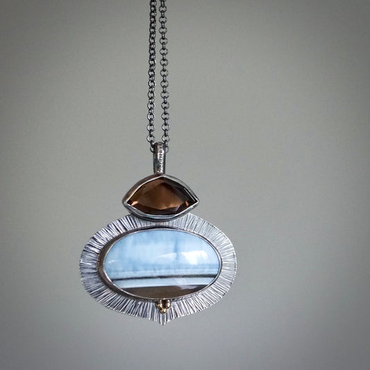 Owyhee blue opal and smokey quartz pendant
