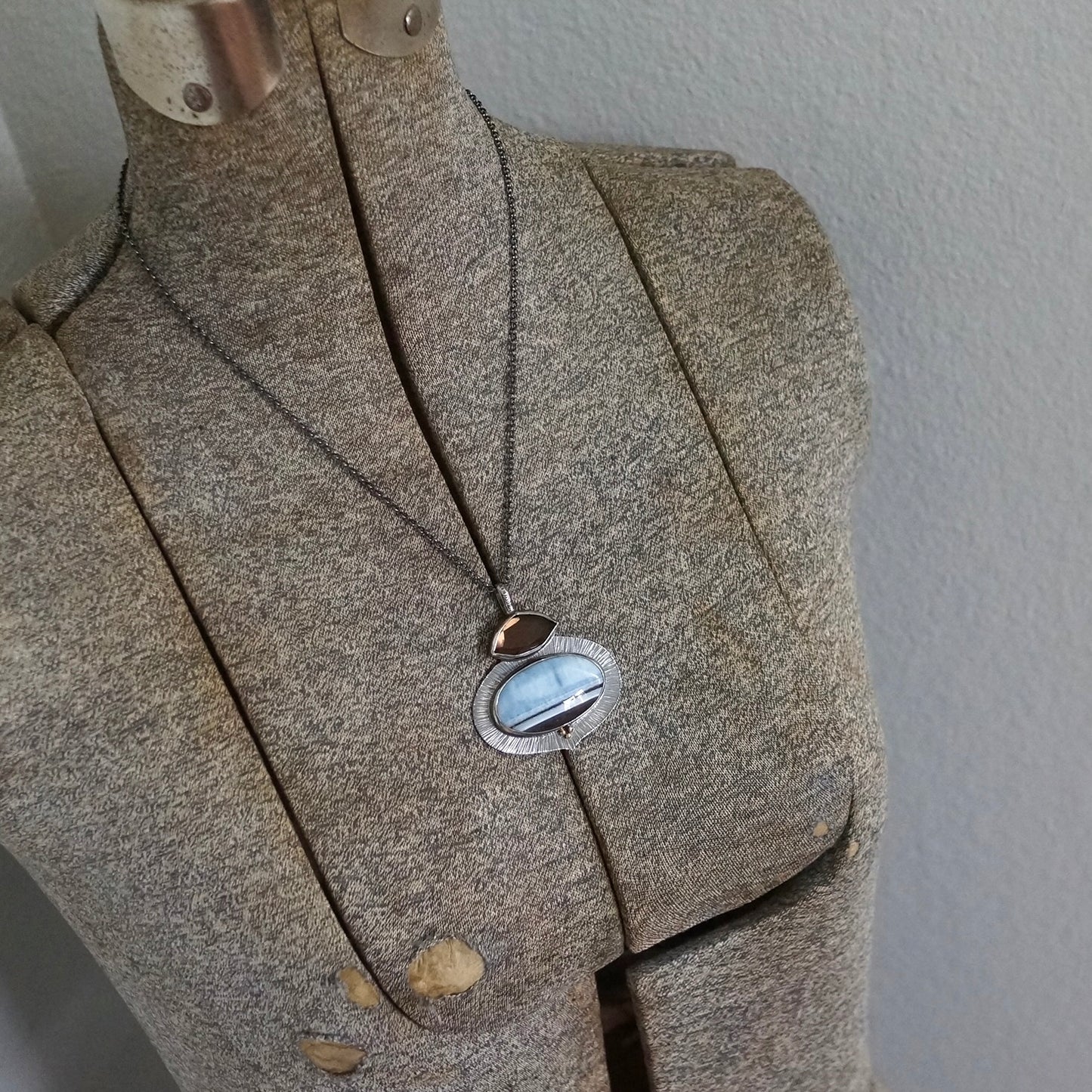Owyhee blue opal and smokey quartz pendant