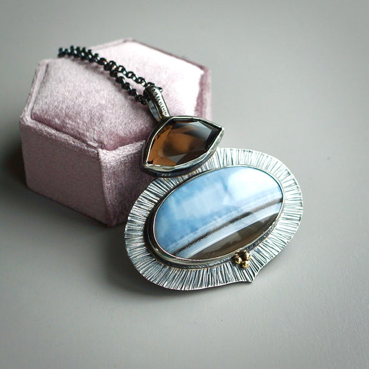 Owyhee blue opal and smokey quartz pendant