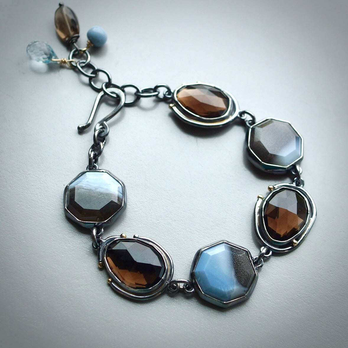 Owyhee blue opal and smokey quartz bracelet