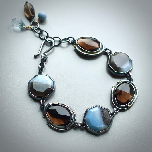 Owyhee blue opal and smokey quartz bracelet
