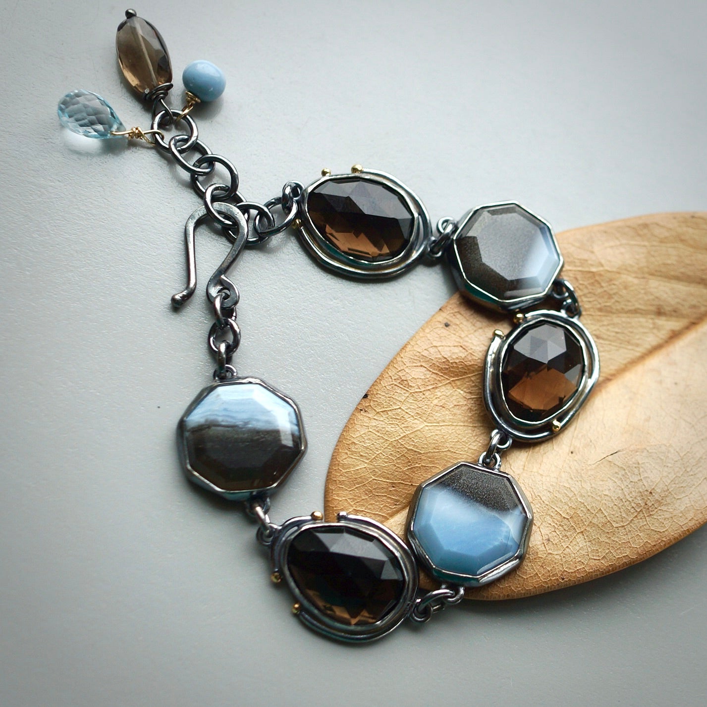 Owyhee blue opal and smokey quartz bracelet