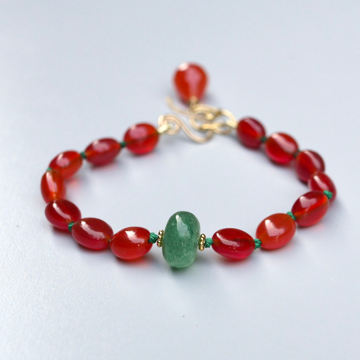 Carnelian and green strawberry quartz bracelet