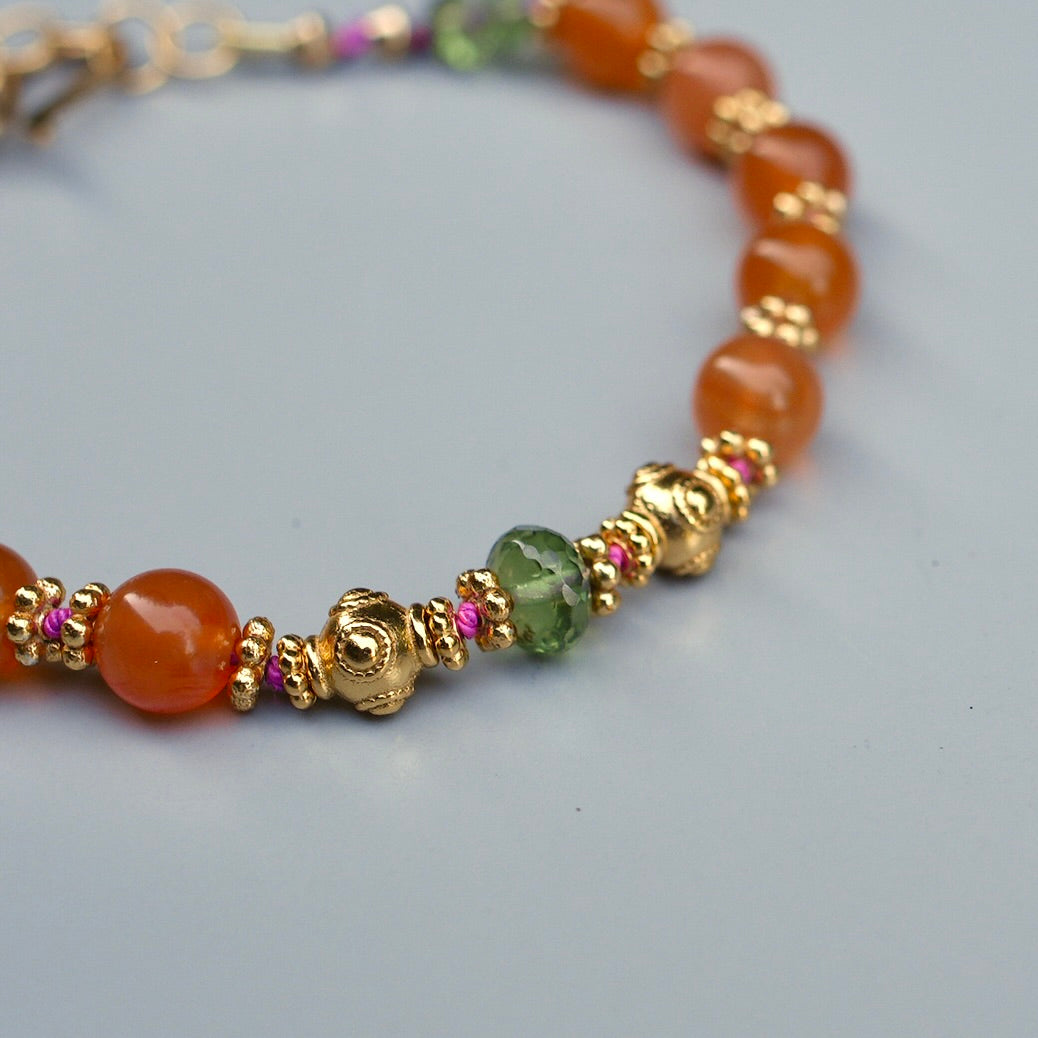 Carnelian and green apatite bracelet