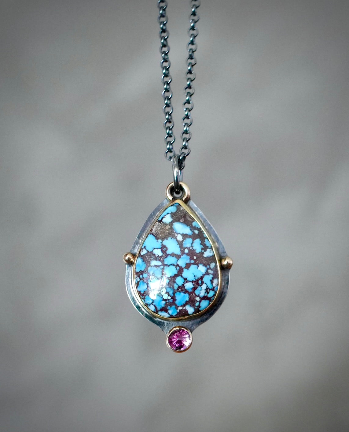 Golden Hills turquoise and pink sapphire pendant