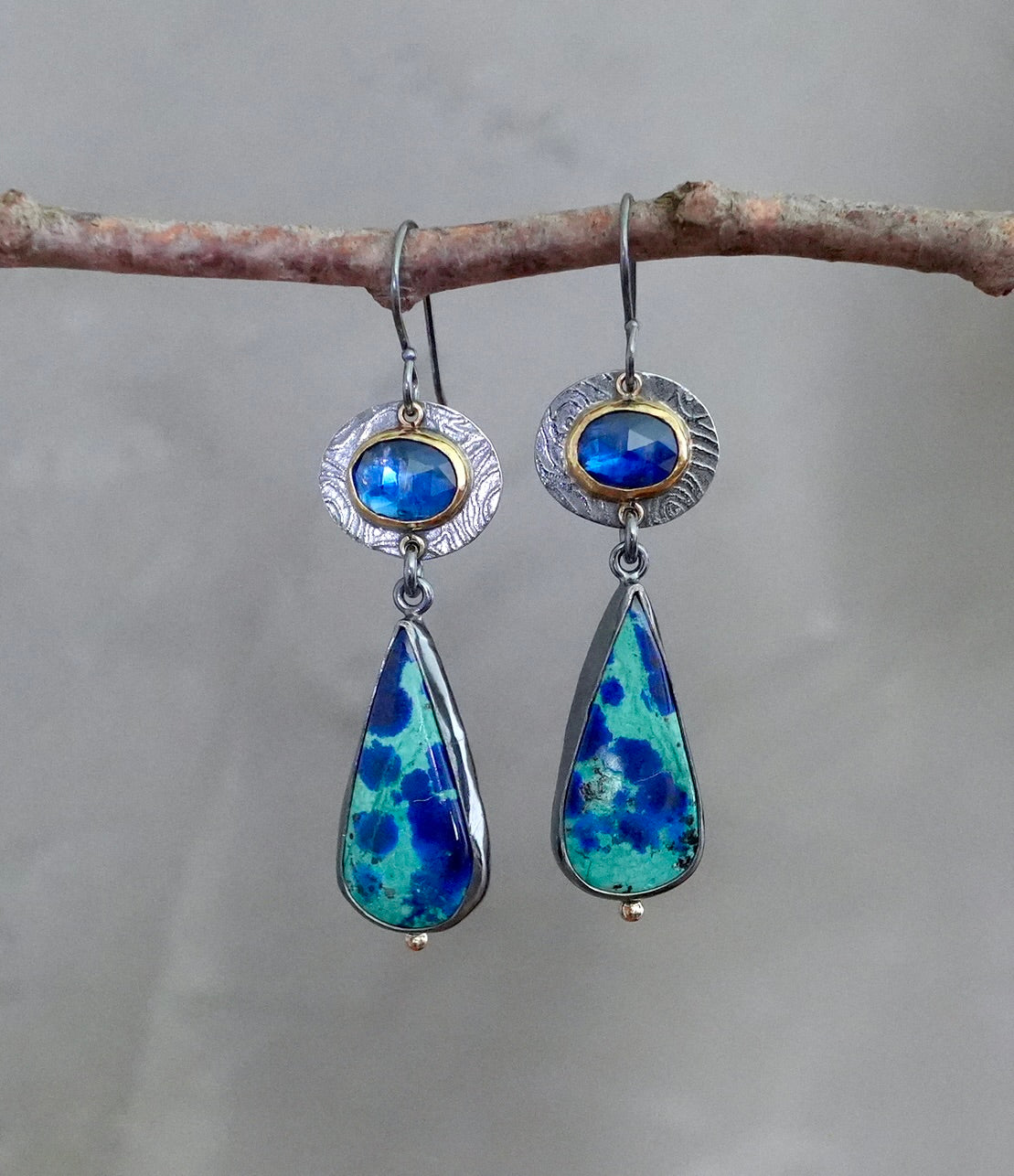 Azurite malachite and blue kyanite earrings