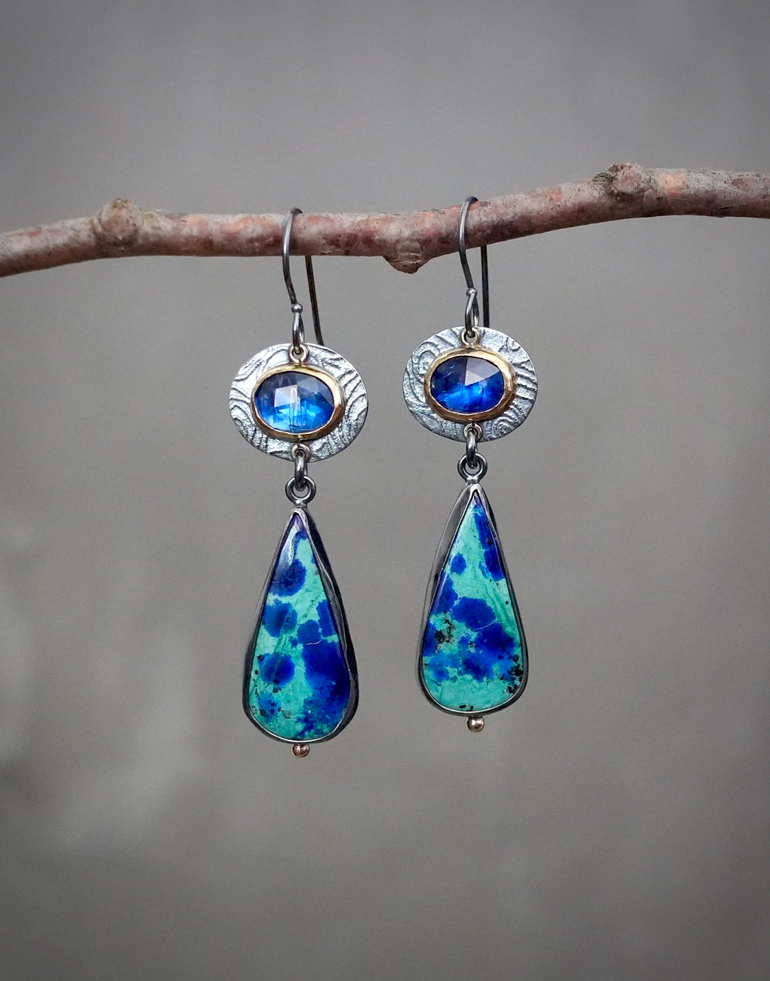 Azurite malachite and blue kyanite earrings