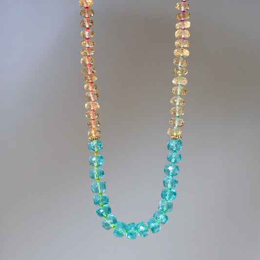Citrine and apatite hand-knotted with rainbow silk necklace