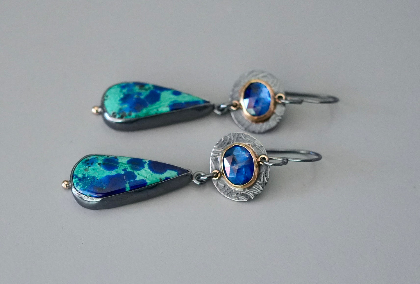 Azurite malachite and blue kyanite earrings