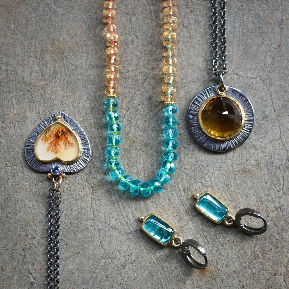 Citrine and apatite hand-knotted with rainbow silk necklace