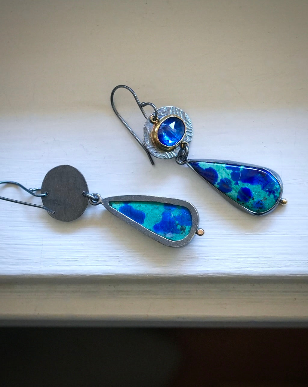 Azurite malachite and blue kyanite earrings