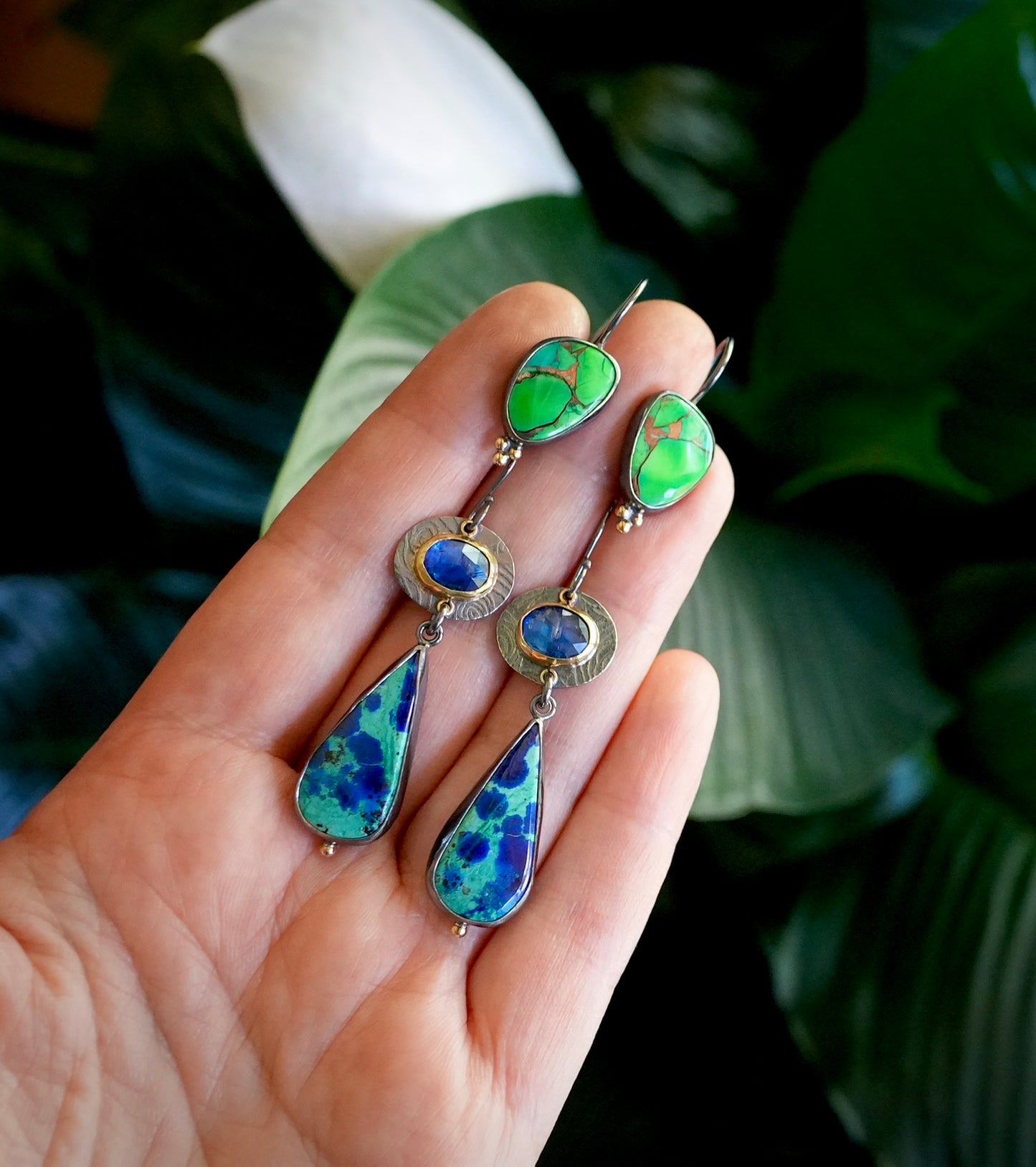 Azurite malachite and blue kyanite earrings