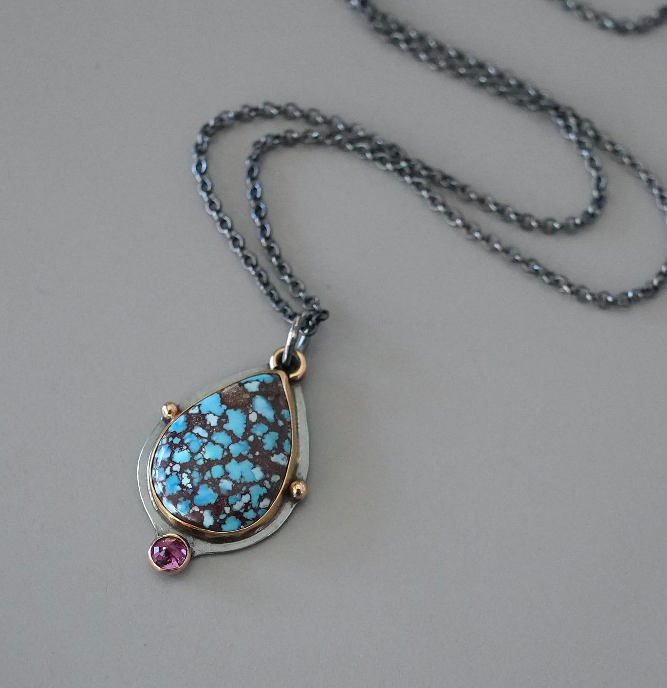 Golden Hills turquoise and pink sapphire pendant