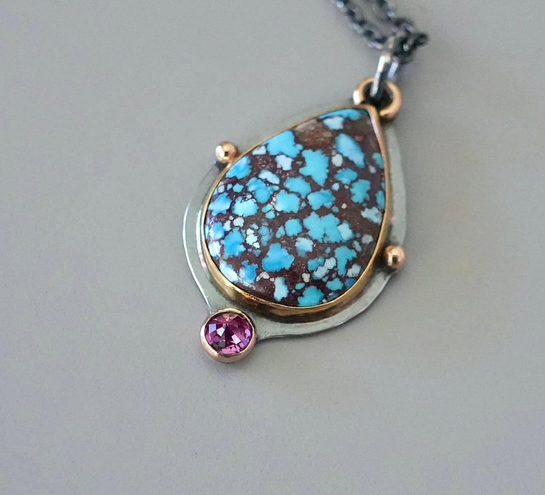 Golden Hills turquoise and pink sapphire pendant