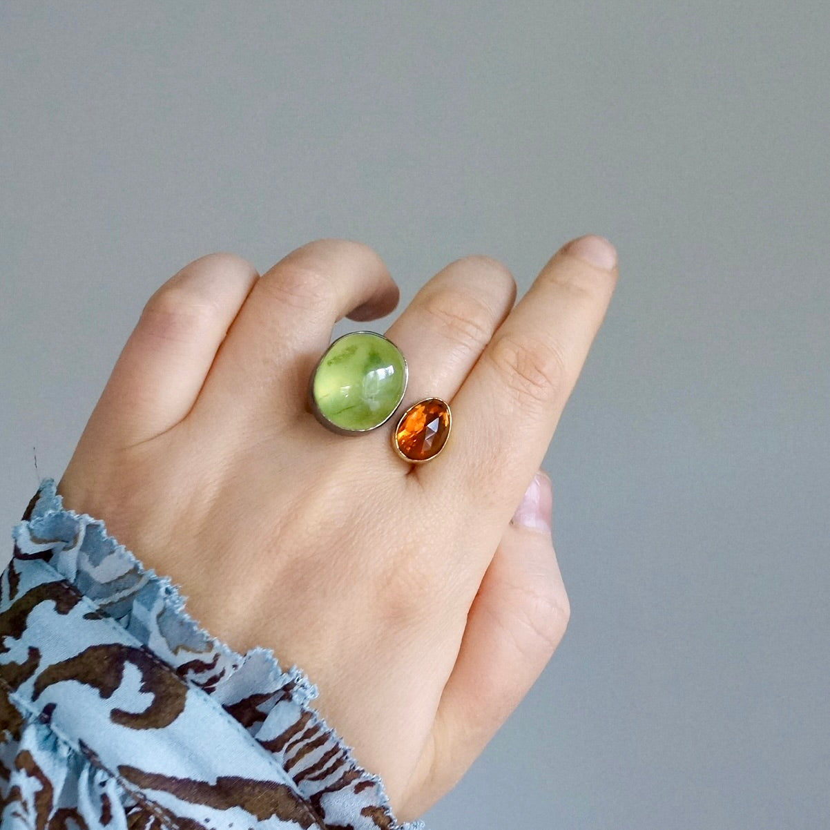 Prehnite and citrine ring