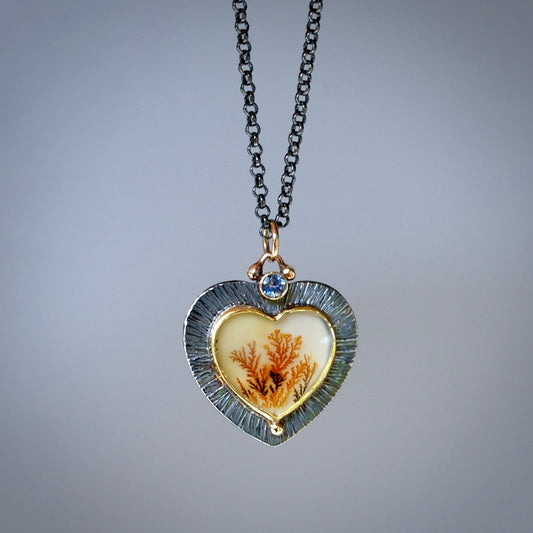 Dendritic agate, and Montana Sapphire heart pendant