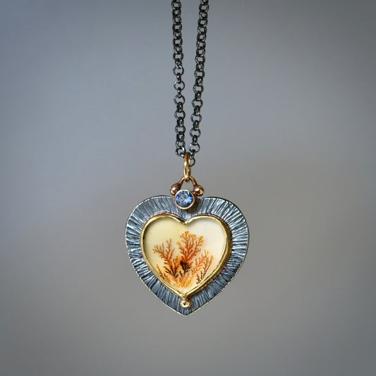 Dendritic agate, and Montana Sapphire heart pendant