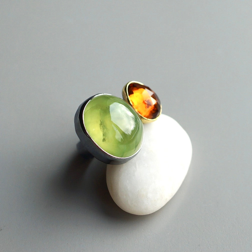 Prehnite and citrine ring