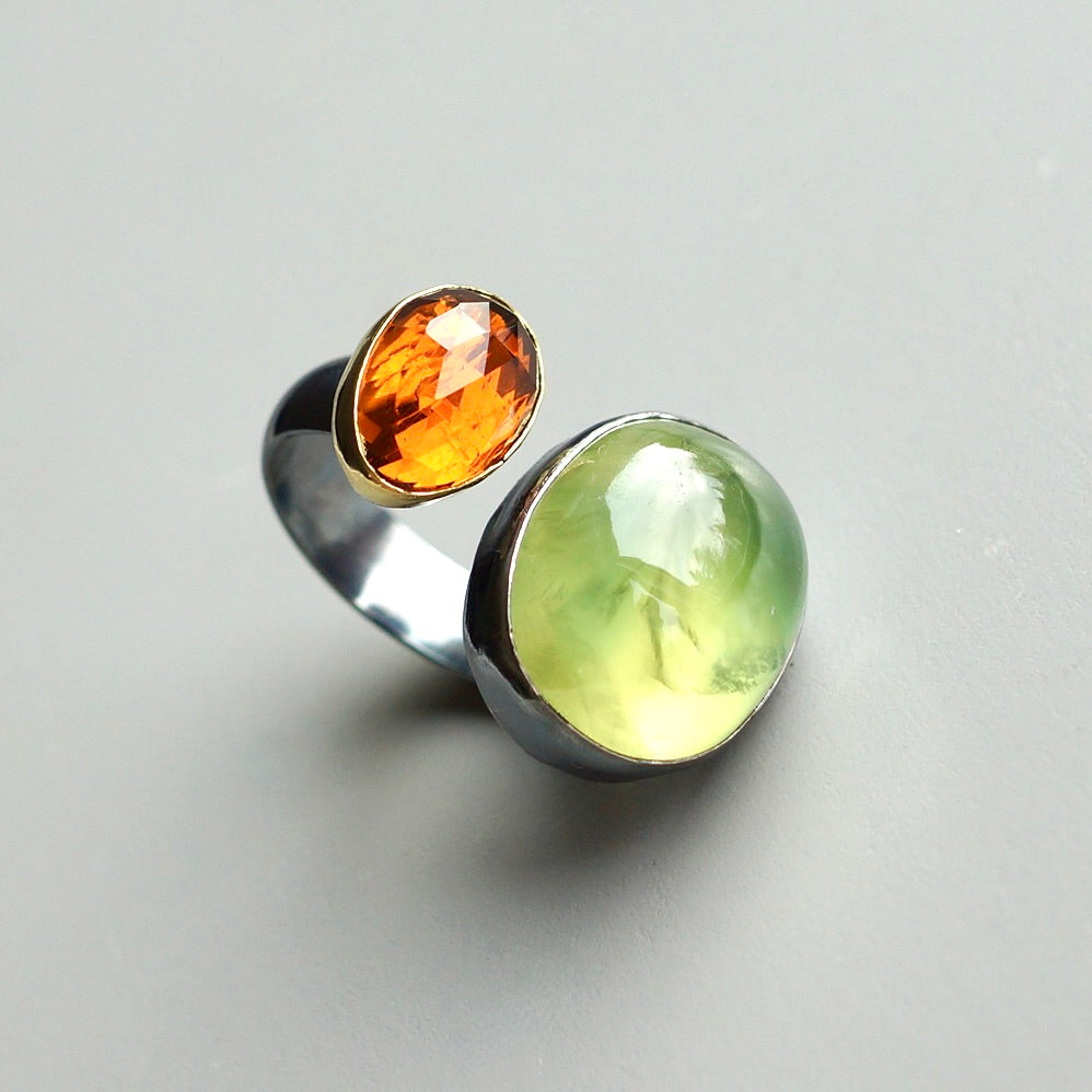 Prehnite and citrine ring