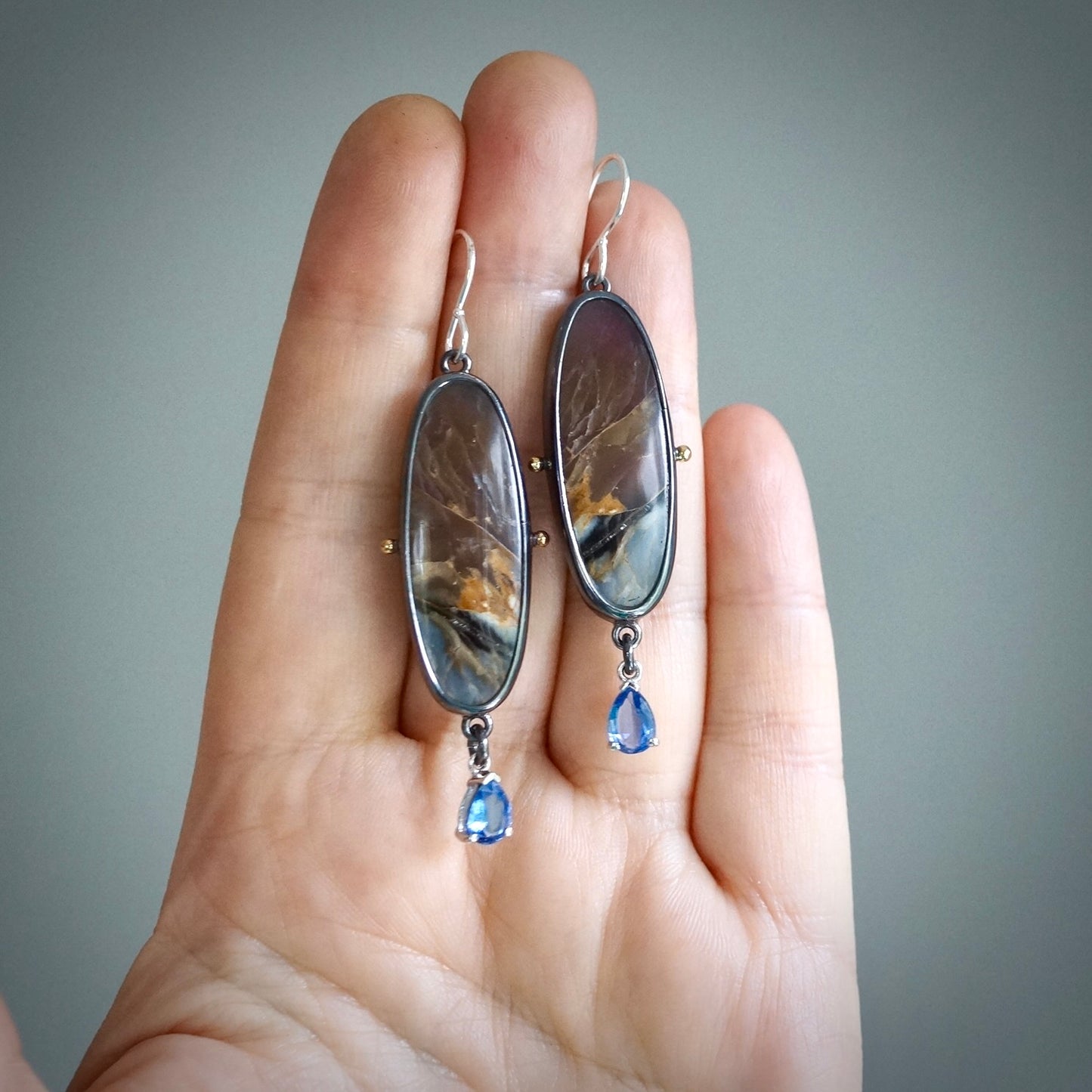 Misty Twilight Agate and Blue Kyanite earrings