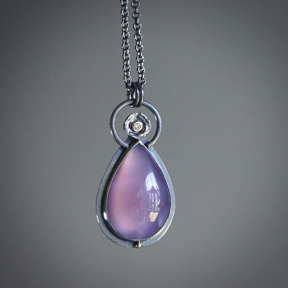 Lavender chalcedony and diamond pendant