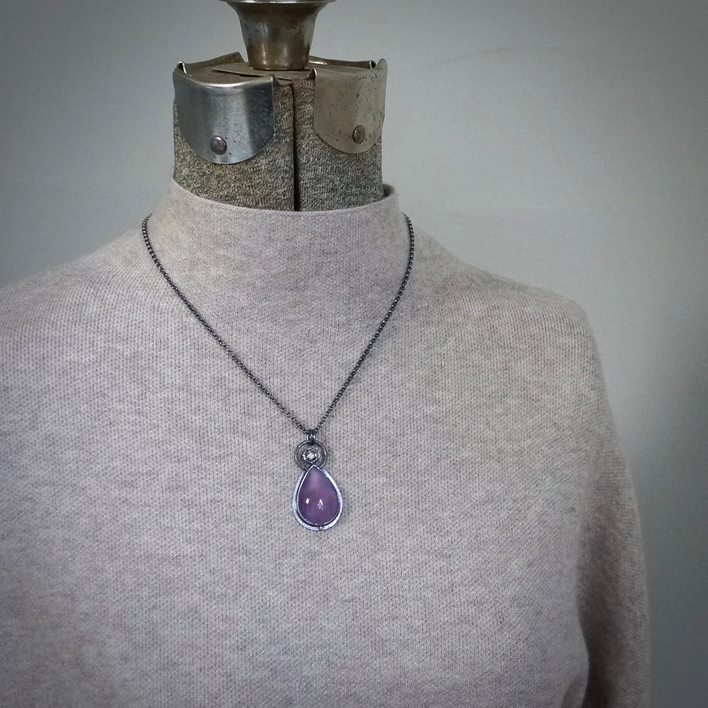 Lavender chalcedony and diamond pendant