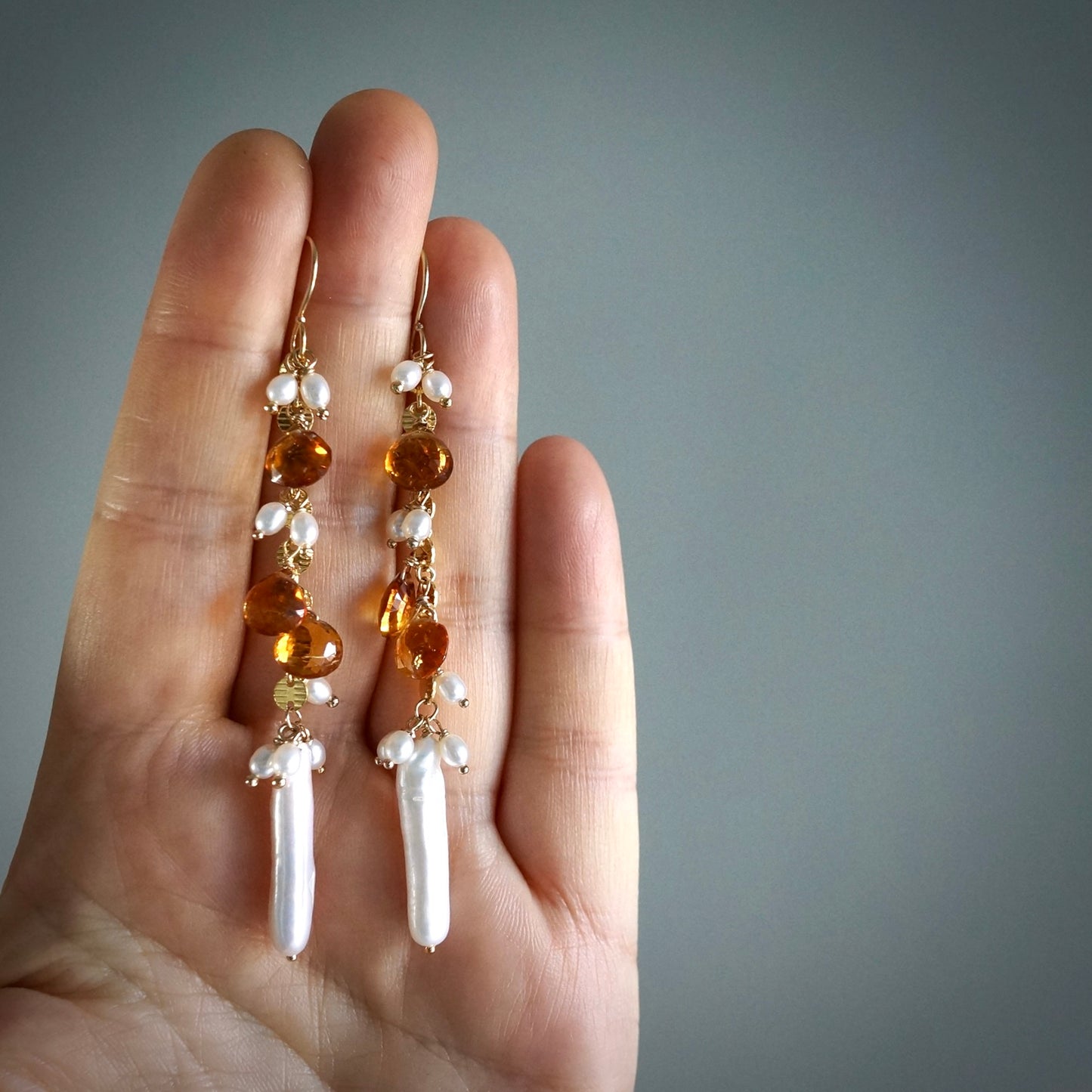 Citrine and pearl earrings