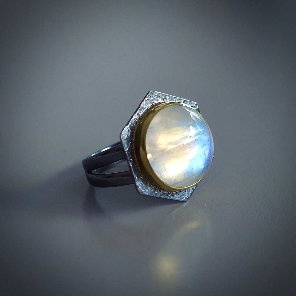 Rainbow moonstone ring