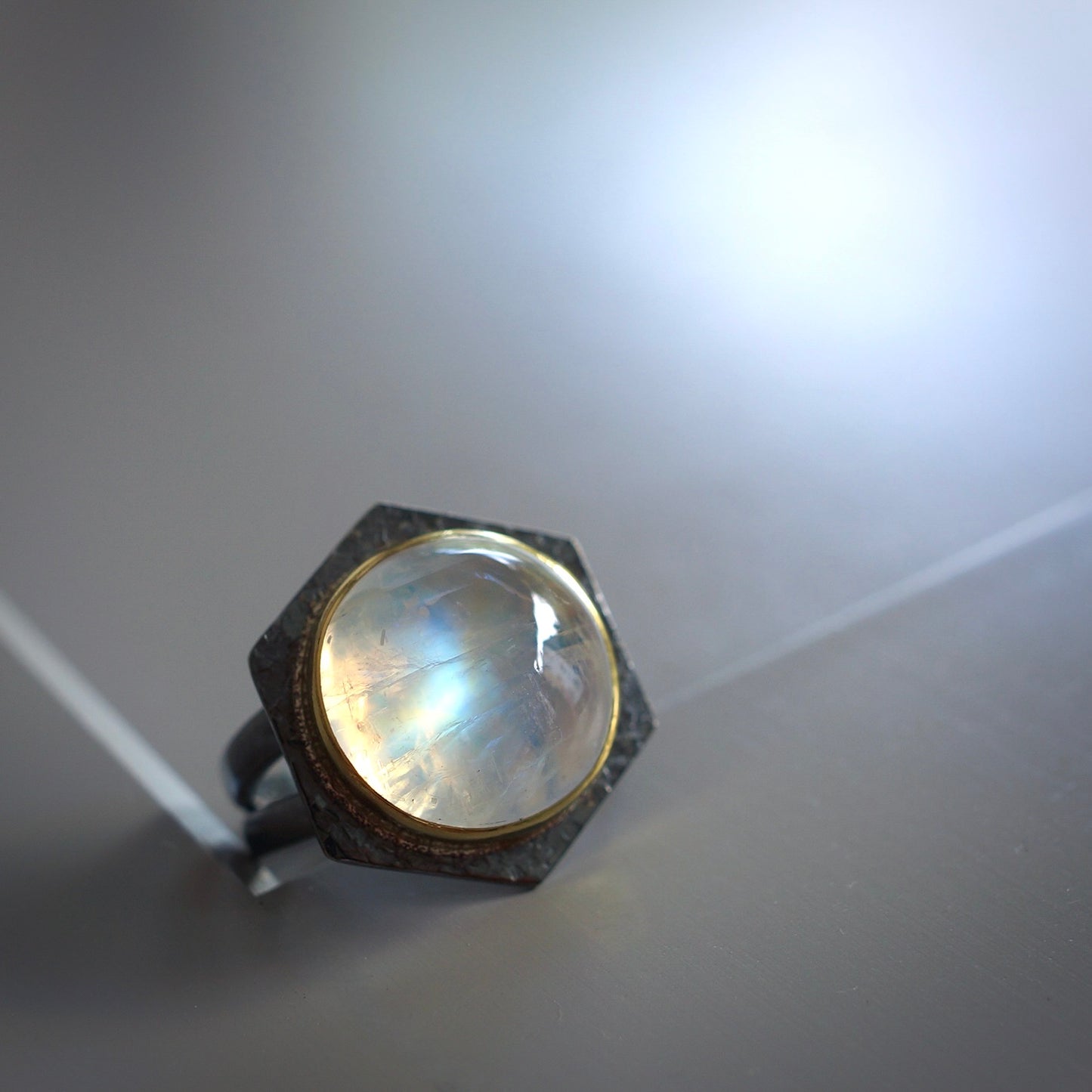 Rainbow moonstone ring