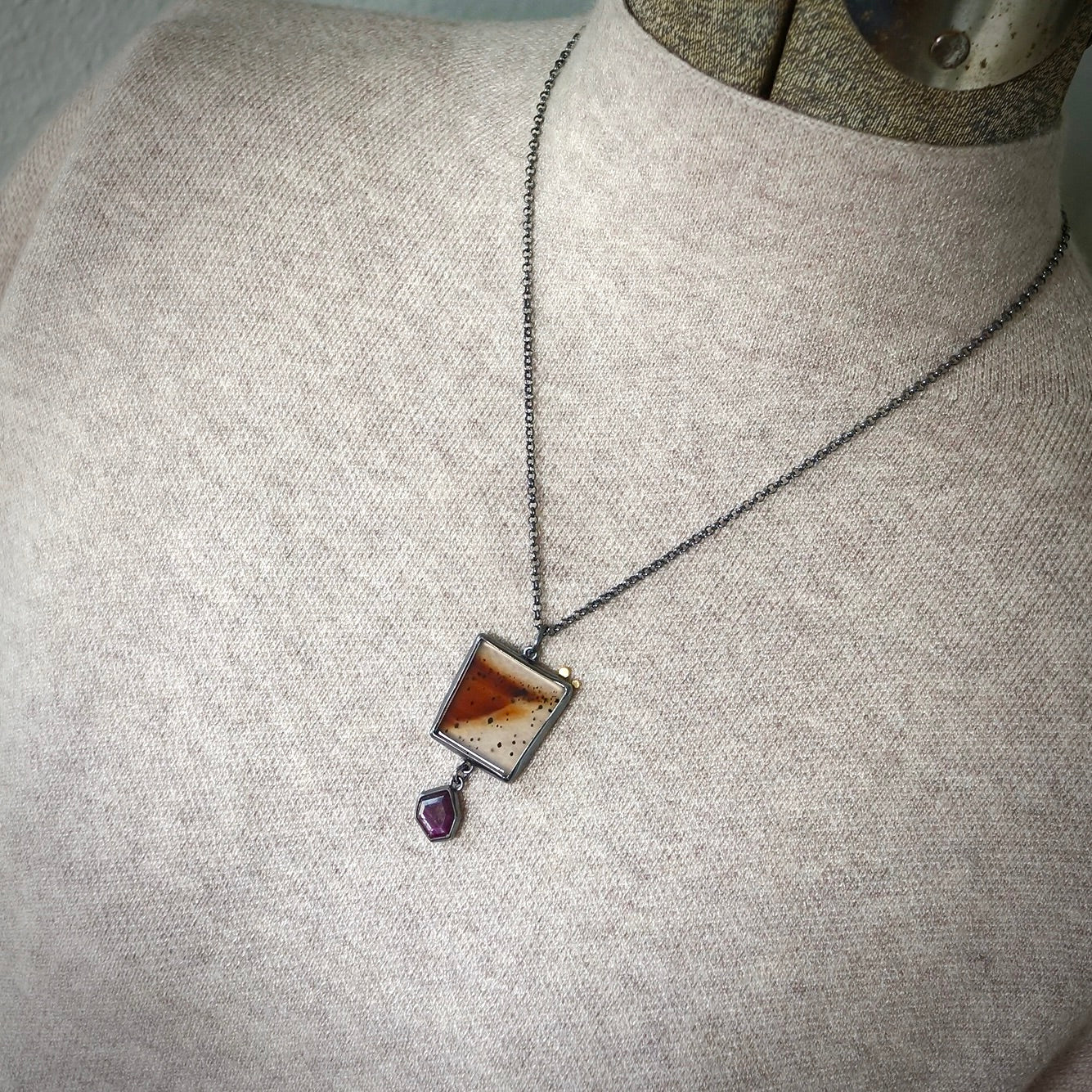 Montana agate and purple sapphire pendant -