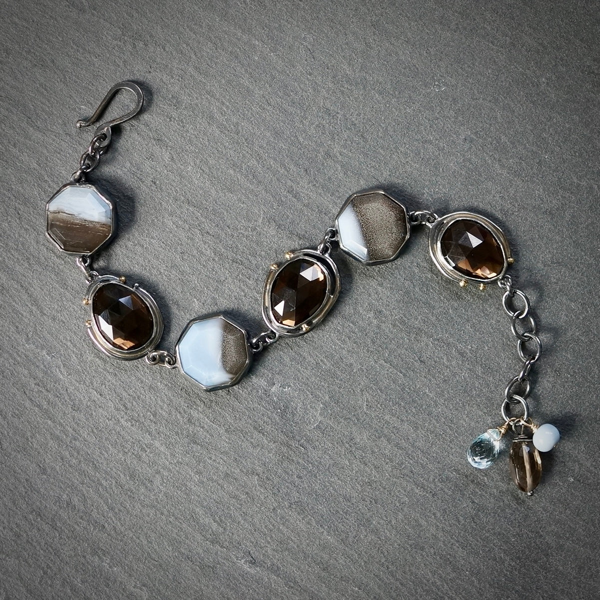 Owyhee blue opal and smokey quartz bracelet