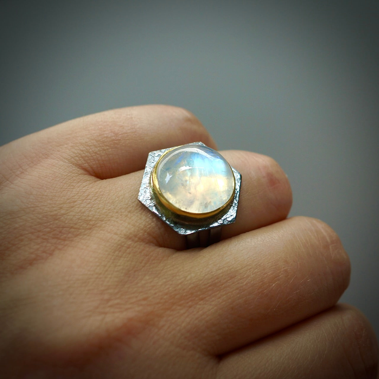 Rainbow moonstone ring