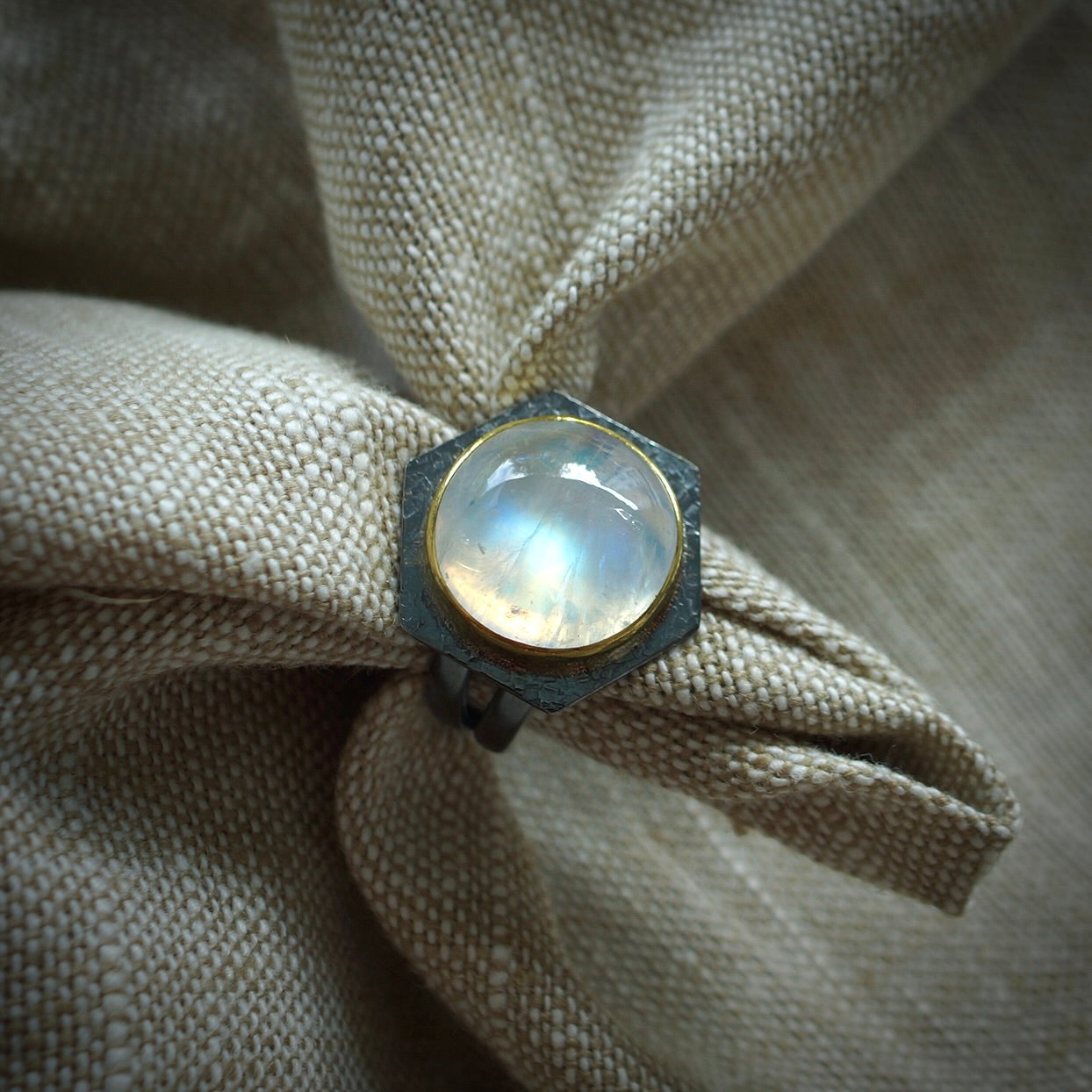 Rainbow moonstone ring