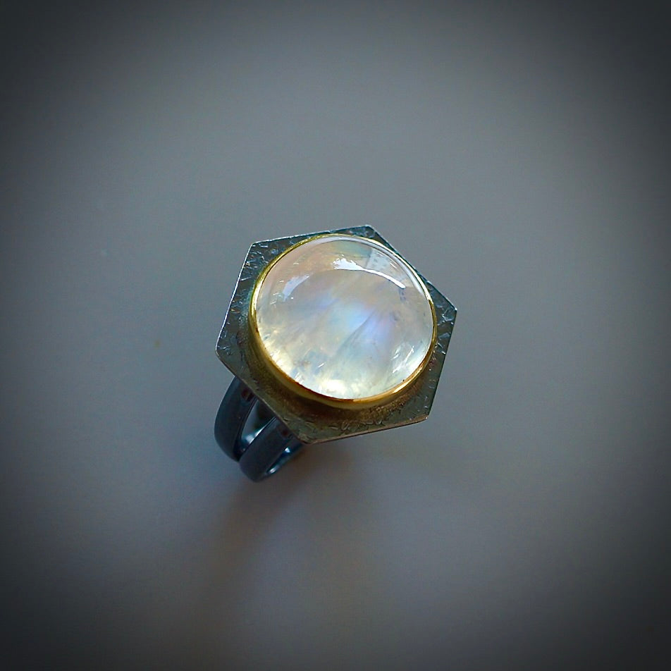 Rainbow moonstone ring