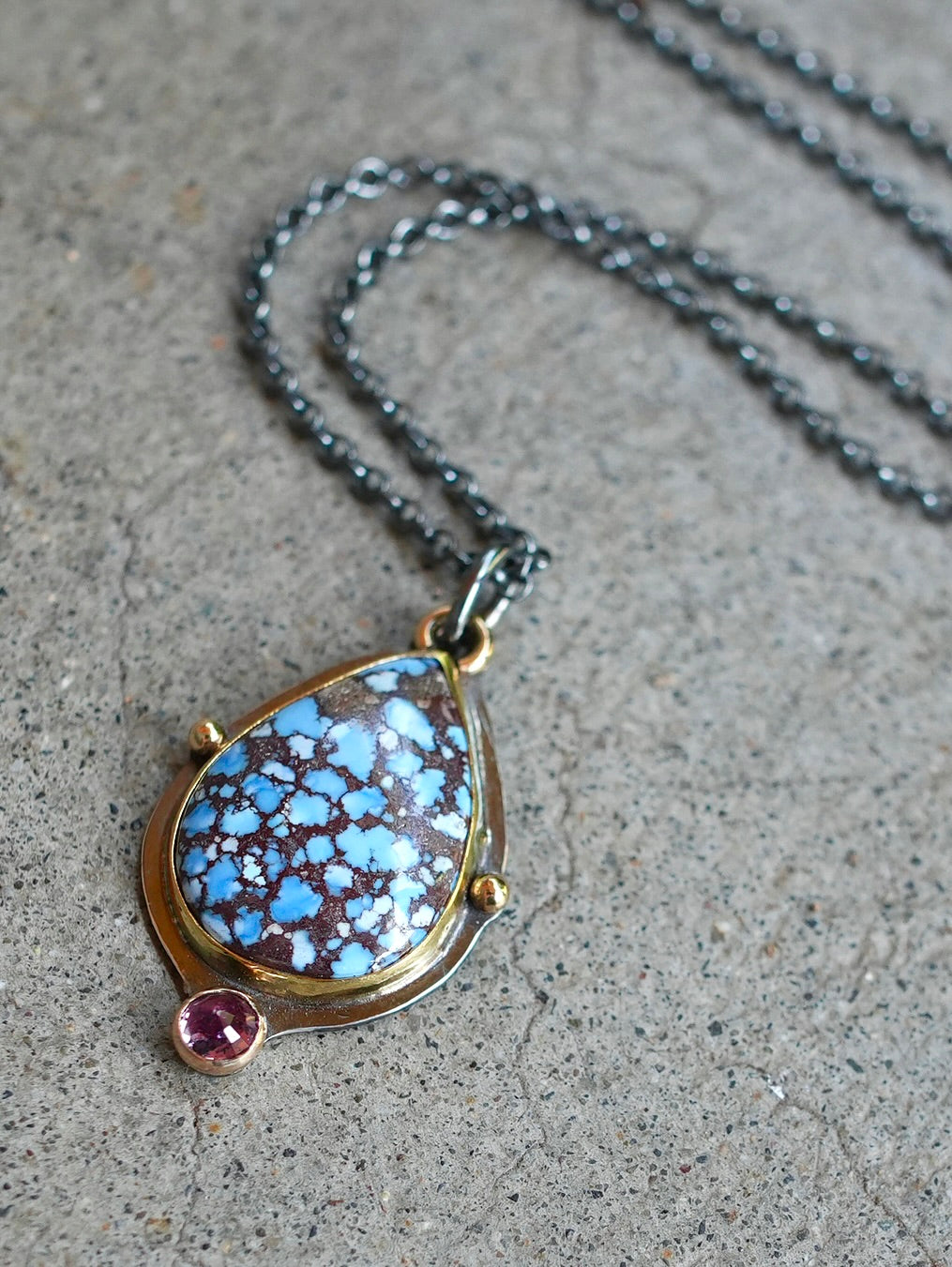 Golden Hills turquoise and pink sapphire pendant
