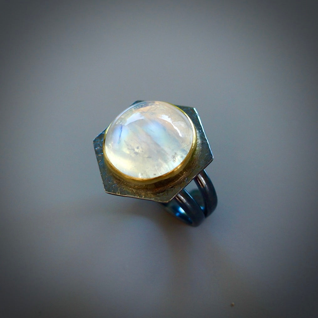 Rainbow moonstone ring