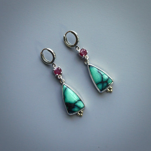 Desert oasis variscite and ruby earrings