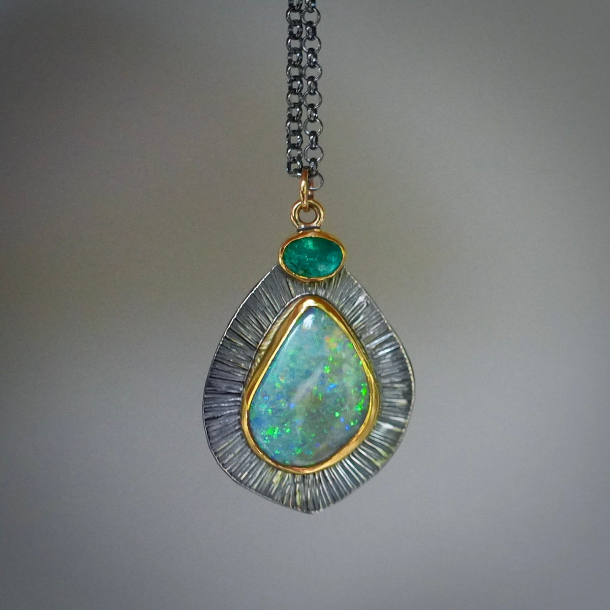Lightning Ridge Crystal Opal and emerald pendant
